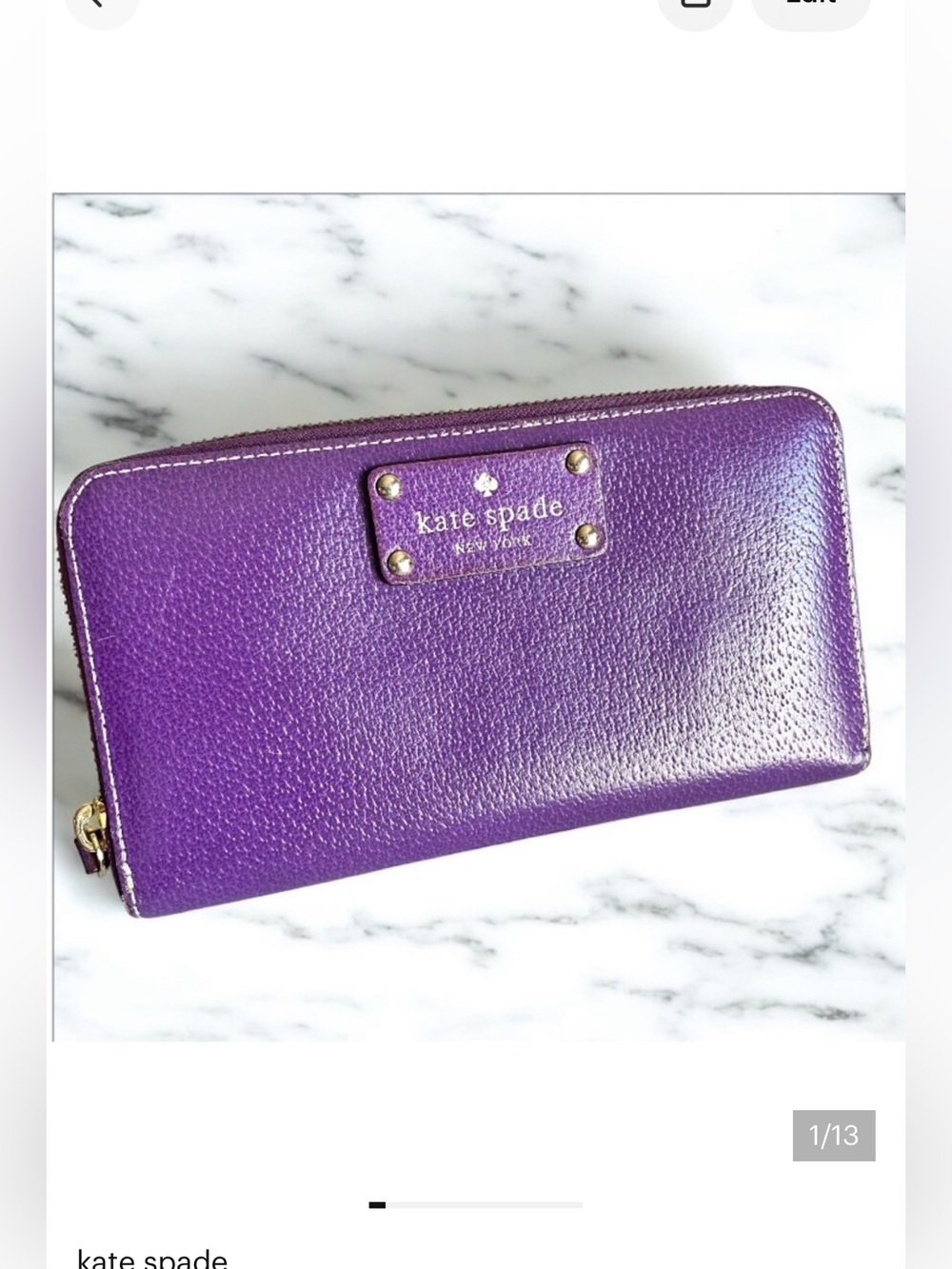 Kate Spade Wellesley Neda leather continental zip-around wallet in purple VGUC